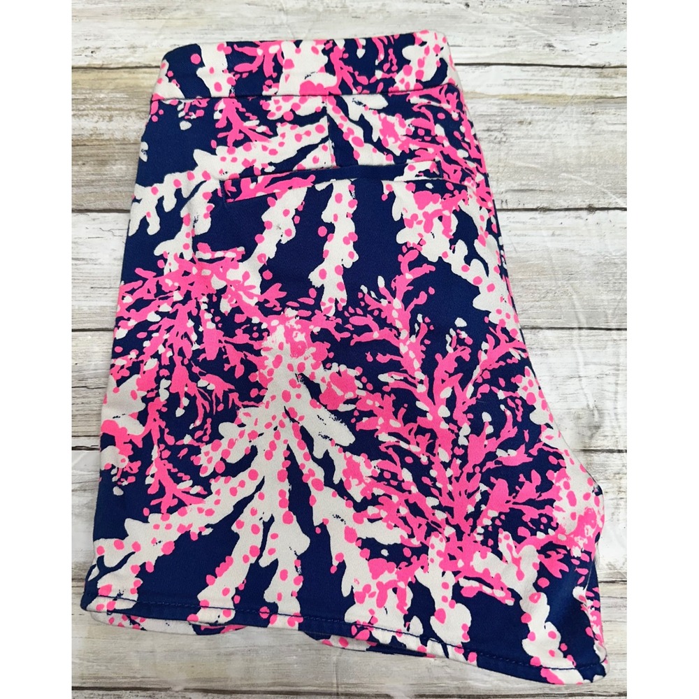 Lilly Pulitzer Hazellle stretch Shorts Navy Pink Coral Reef Size 00 Side Zip